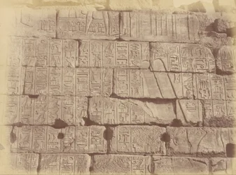Close-up View of Hieroglyphic Inscriptions and Sculptures (List of the Defeated Nations), Karnak